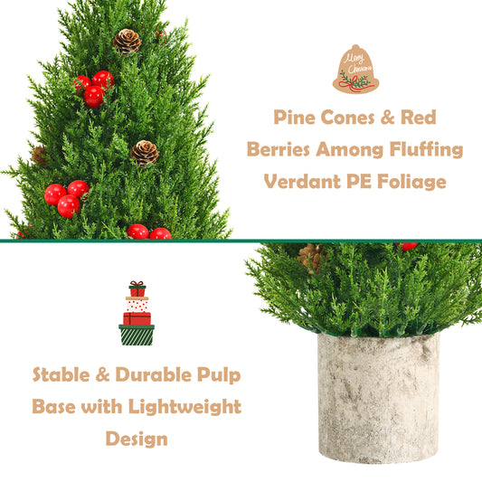 Topbuy Mini Artificial Christmas Tree 18.5'' Tabletop Xmas Tree W/ 21 Red Berries & 6 Pine Cones