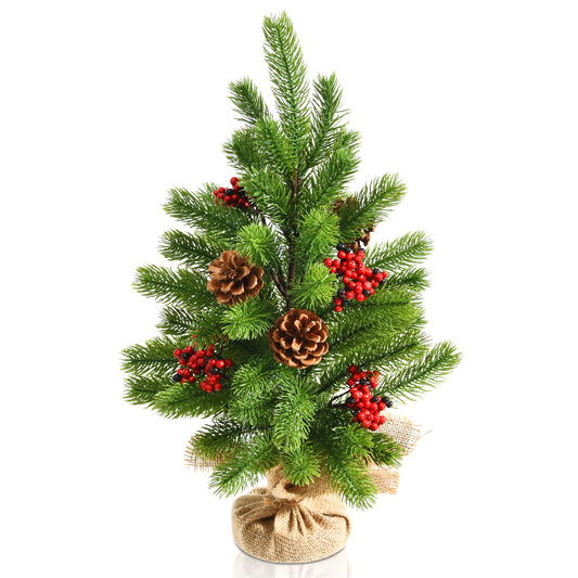 Topbuy 20'' Mini Realistic Christmas Tree, Artificial Tabletop Christmas Tree W/ 55 Branch Tips