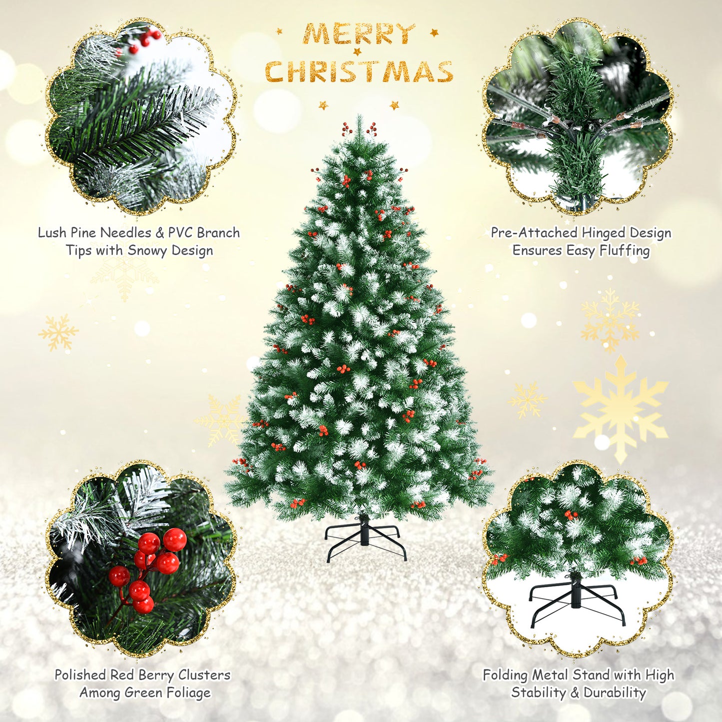 Topbuy 6FT/7FT/8FT Lifelike Christmas Pine Tree Artificial Hinged Xmas Tree W/ Pine Needles & PVC Tips