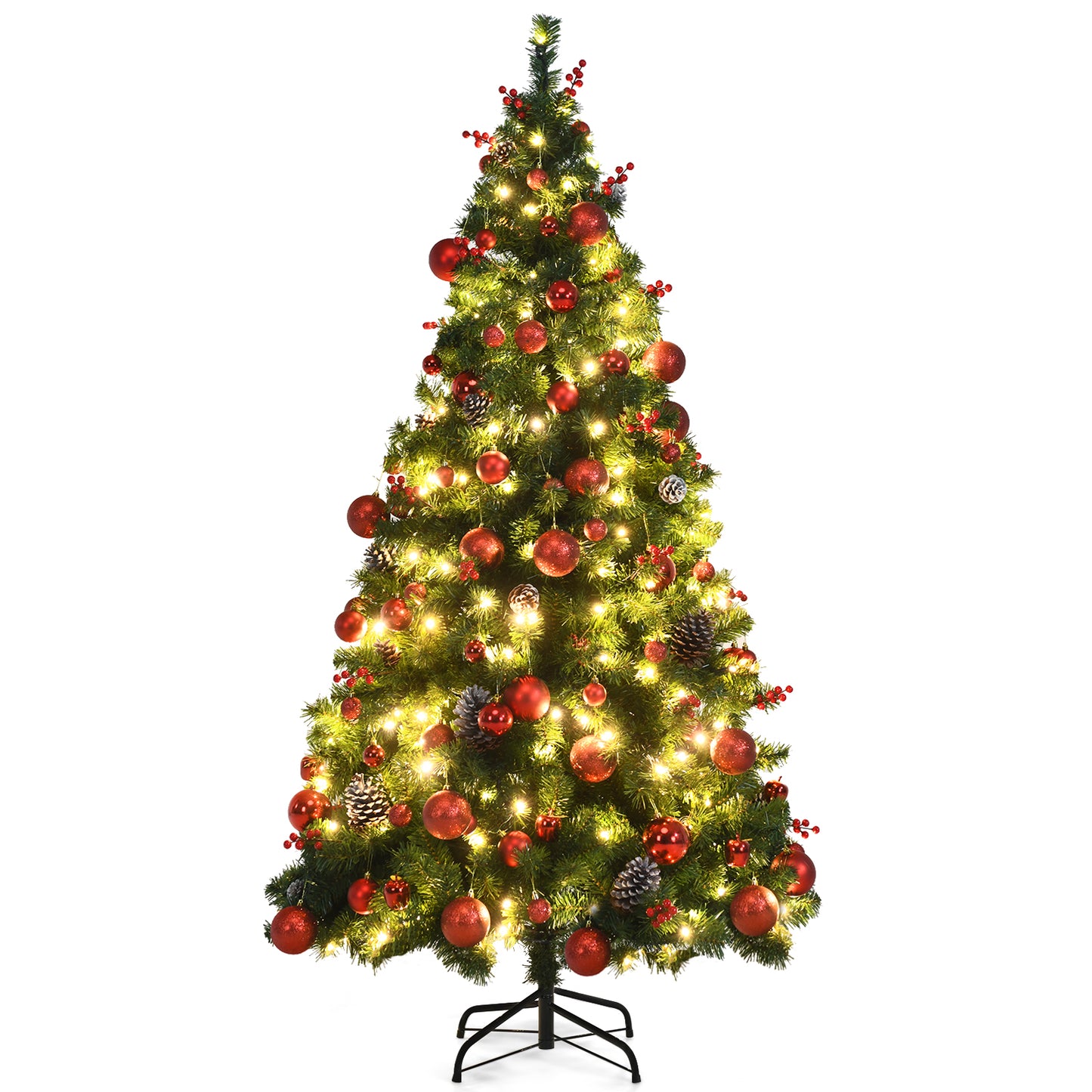 Topbuy 5ft/6ft/7ft Pre-lit Christmas Tree Artificial Christmas Tree Includes 150/250/350 LED Lights & 552/802/1178 Branch Tips