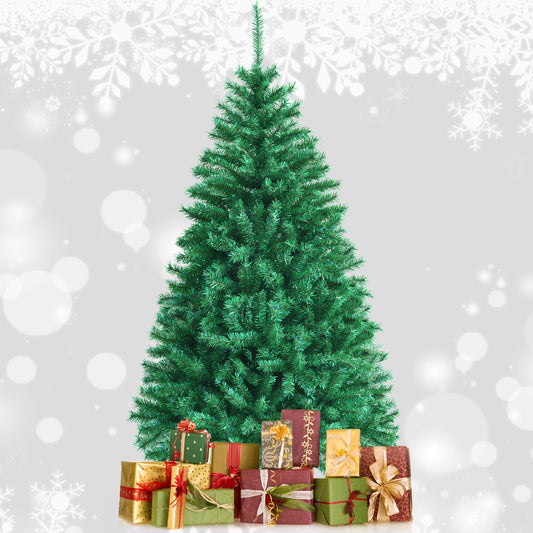 Topbuy Realistic Glittery Christmas Tree 6FT/7FT/8FT Iridescent Hinged Pine Tree W/ PVC & PET Leaves