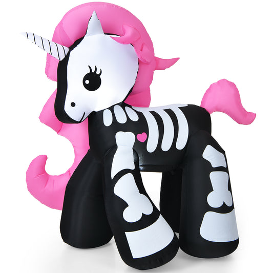 Topbuy 5.5 FT Halloween Inflatable Skeleton Unicorn with Build-in LED Lights & Blower Blow Up Yard Decorations