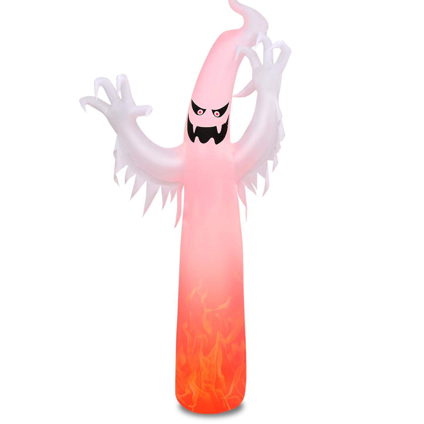 Topbuy 12 FT Halloween Inflatable White Ghost with Rotatable Flame LED Lights&Air blower Blow Up Halloween Decoration