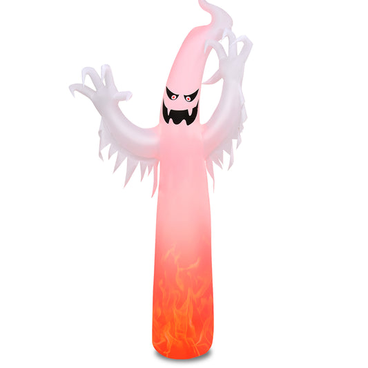 Topbuy 12 FT Halloween Inflatable White Ghost with Rotatable Flame LED Lights&Air blower Blow Up Halloween Decoration