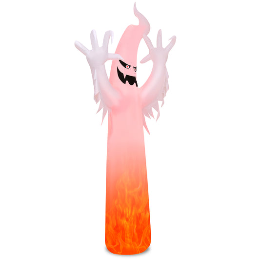 Topbuy 12 FT Halloween Inflatable White Ghost with Rotatable Flame LED Lights&Air blower Blow Up Halloween Decoration