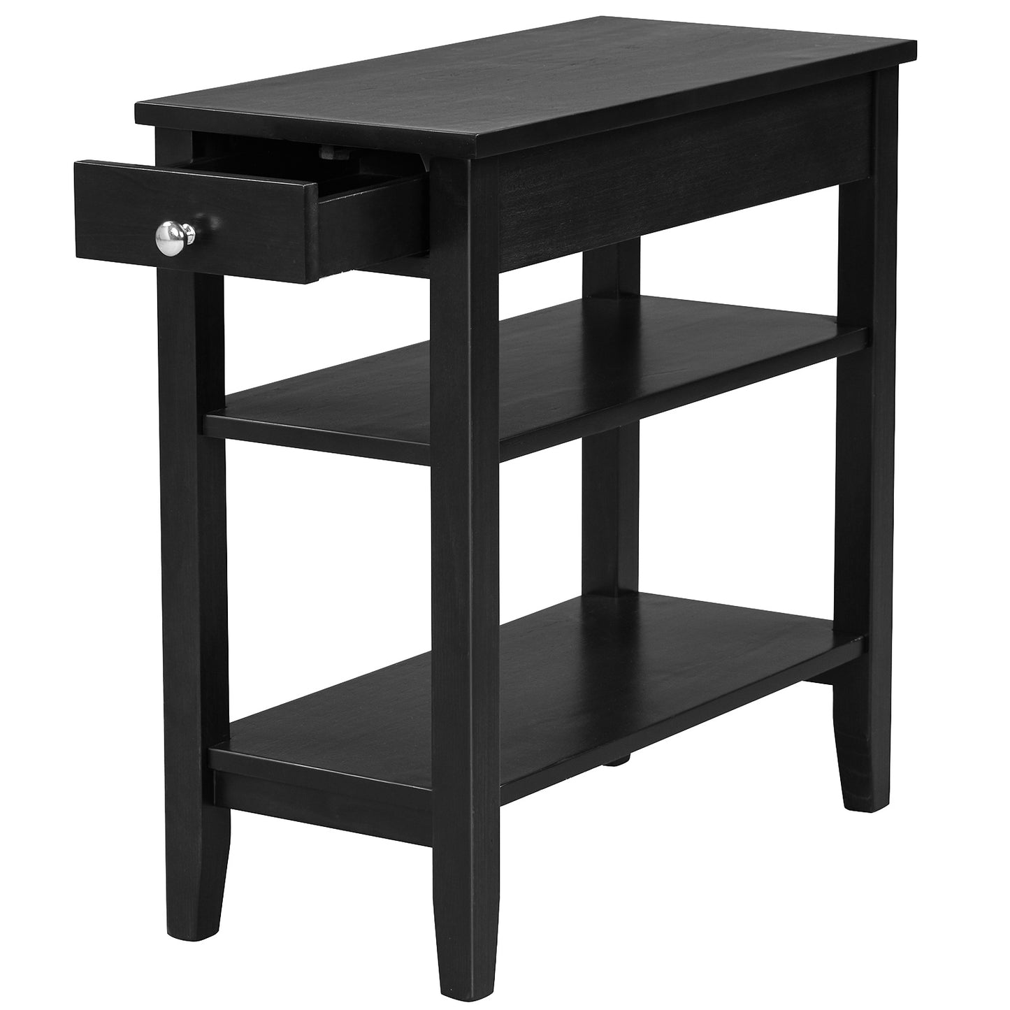 Topbuy End Table Sofa Side Table with Drawer Double Shelf Narrow Nightstand for Living Room & Bedroom Brown/Black