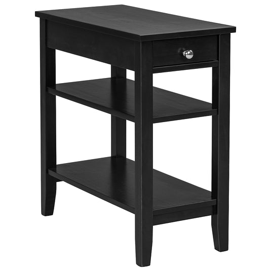 Topbuy End Table Sofa Side Table with Drawer Double Shelf Narrow Nightstand for Living Room & Bedroom Brown/Black