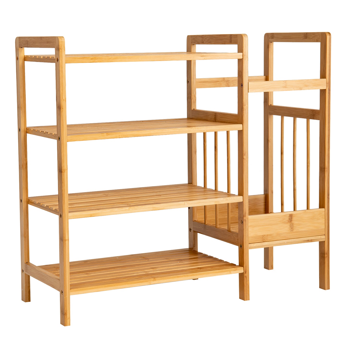 Topbuy 4-Tier Bamboo Shoe Rack Entryway Organizer with Umbrella Holder & Storage Shelves for Living Room&Hallway