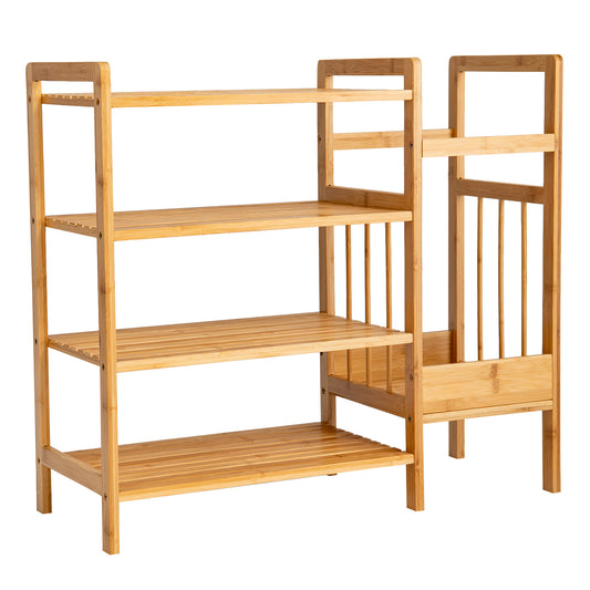 Topbuy 4-Tier Bamboo Shoe Rack Entryway Organizer with Umbrella Holder & Storage Shelves for Living Room&Hallway