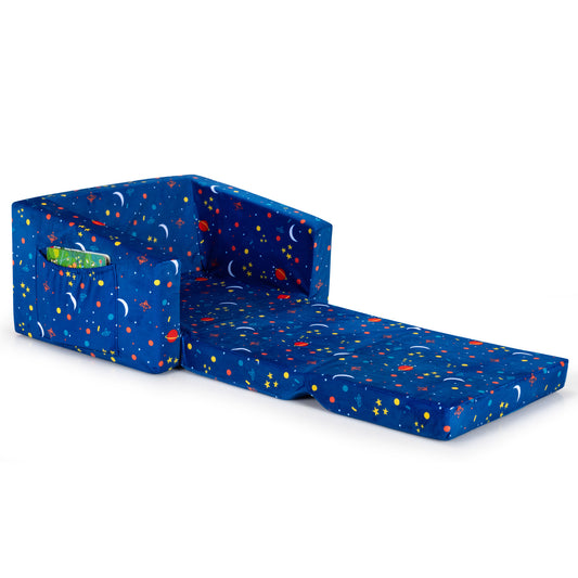 Topbuy 2-in-1 Convertible Kids Sofa Flip Open Couch w/Sturdy Sponge Construction&Velvet Fabric Blue