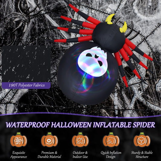 Topbuy 6.5FT Inflatable Halloween Spider Long Outdoor Indoor Blow Up Spider with Magic LED Lights