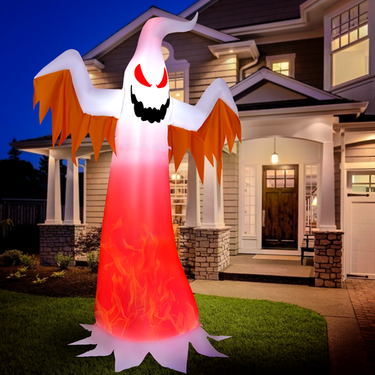 Topbuy 8 FT Halloween Inflatable White Ghost with Rotatable Flame LED Lights&Air blower Blow Up Halloween Decoration