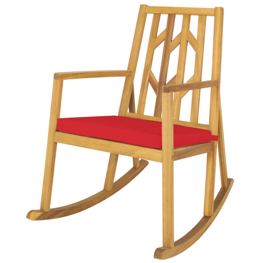 Patiojoy Outdoor Rocking Chair Acacia Wood Armrest Cushioned Sofa W/Removable High-Density Cushion for Garden Turquoise/White/Red