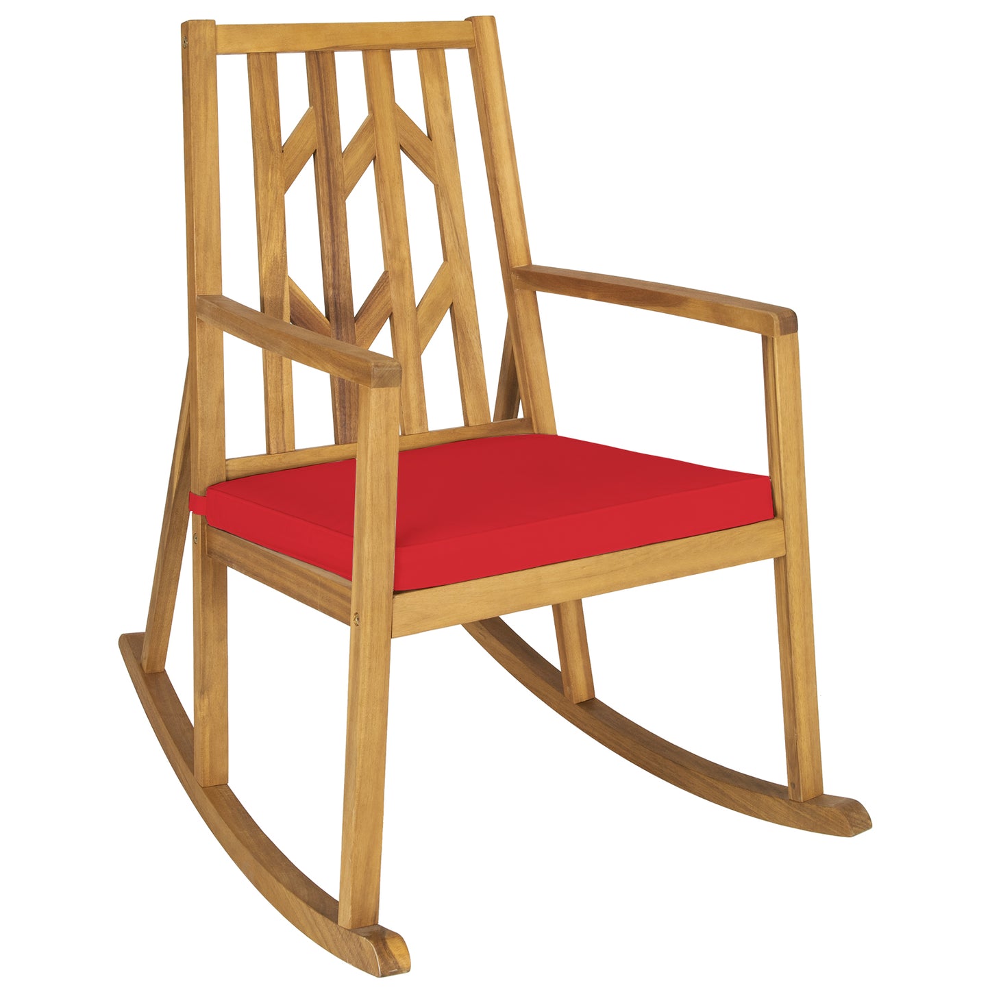 Patiojoy Outdoor Rocking Chair Acacia Wood Armrest Cushioned Sofa W/Removable High-Density Cushion for Garden Turquoise/White/Red
