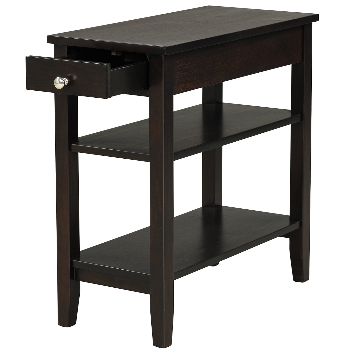 Topbuy End Table Sofa Side Table with Drawer Double Shelf Narrow Nightstand for Living Room & Bedroom Brown/Black