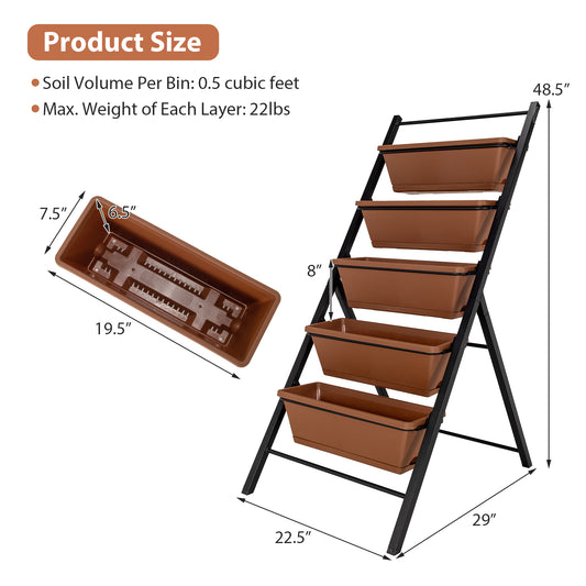 Topbuy 5-Tier Vertical Herb Garden Planter Box Outdoor Elevated Raised Bed Brown/Green