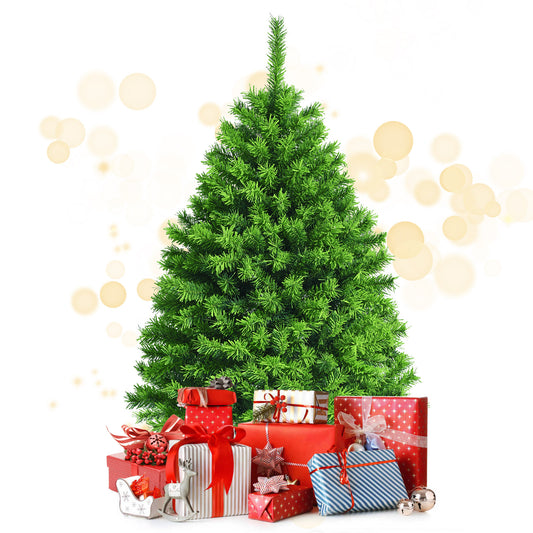 Topbuy Flocked Christmas Tree in Green Color 4.5FT/6.5FT/7.5FT Verdant Realistic Hinged Xmas Tree W/ 392/924/1404 Branch Tips