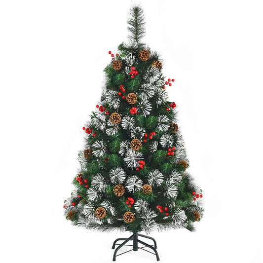 Topbuy Wintry Lifelike Christmas Tree 4FT Decorative Xmas Tree W/ Pine Cones & Red Berry Clusters