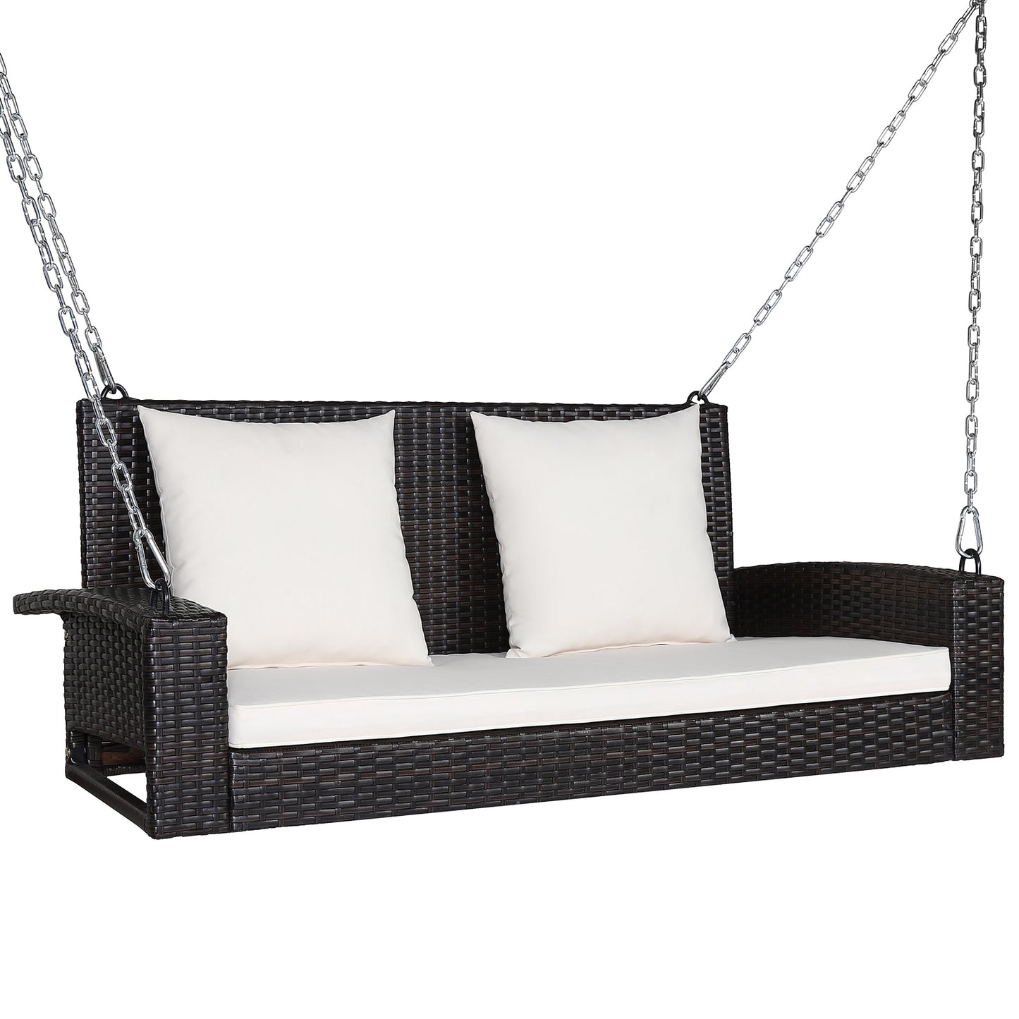 Topbuy Outdoor Wicker Porch Swing Bench 2-Person Patio Rattan Swing Chair W/ Soft Cushions Red/Turquoise/White/Black