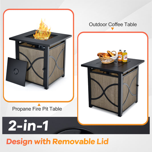 Topbuy 25'' Propane Fire Pit Table 40,000 BTU Gas Fire Pit Patio Square Firetable for Backyard Garden Deck