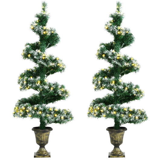 Topbuy 2PCS Pre-Lit Topiary Artificial Entrance Tree 4FT Spiral PVC Festival Tree W/ 364 PVC Tips