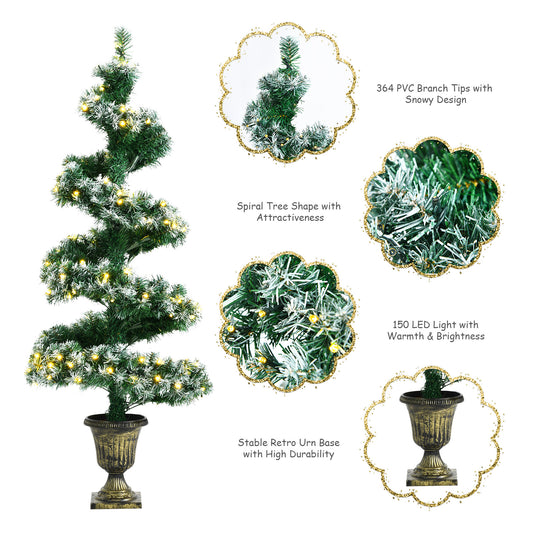 Topbuy 2PCS Pre-Lit Topiary Artificial Entrance Tree 4FT Spiral PVC Festival Tree W/ 364 PVC Tips