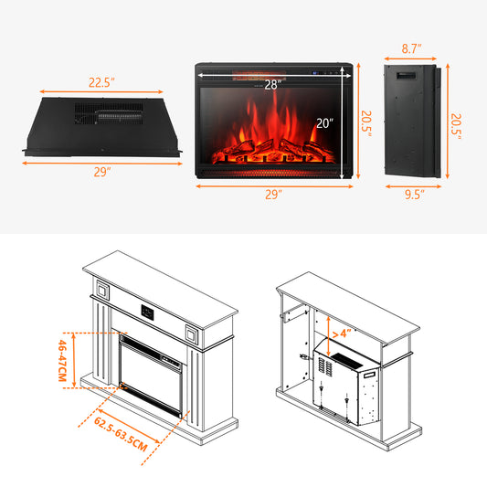 Topbuy 28'' Electric Fireplace 900/13500W Wall Recessed Electric Heater w/Remote Control & Thermostat for Home Office