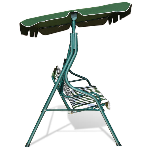 Patiojoy 3-Seats Outdoor Glider Hammock with Adjustable Waterproof Canopy Aluminum Frame Patio Swing Chair Green/Black/Blue/Coffee