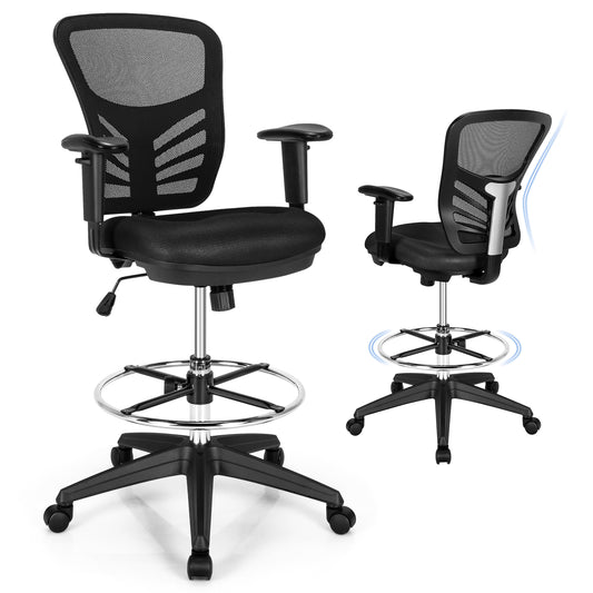 Topbuy Ergonomic Office Chair w/Retractable Footrest High Back Reclining Executive Chair w/Adjustable Headrest Black/Grey