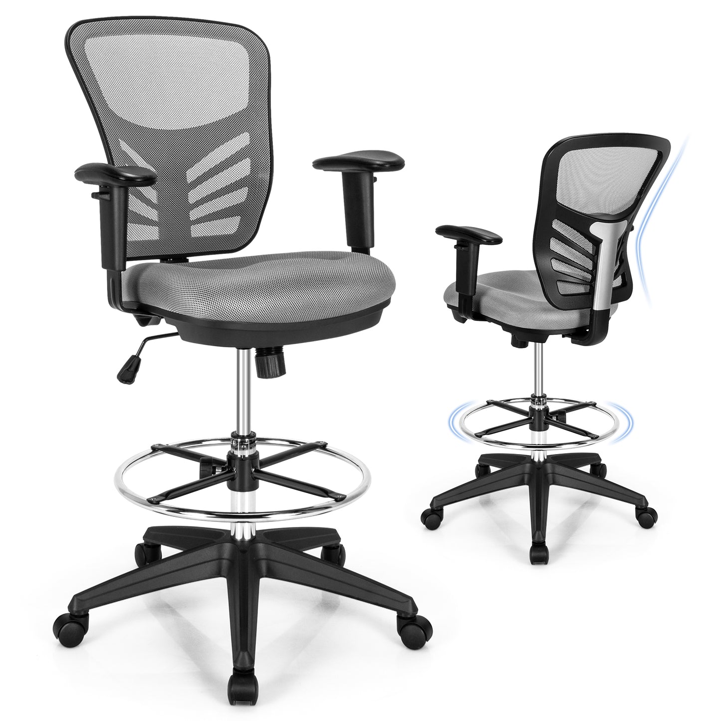 Topbuy Ergonomic Office Chair w/Retractable Footrest High Back Reclining Executive Chair w/Adjustable Headrest Black/Grey