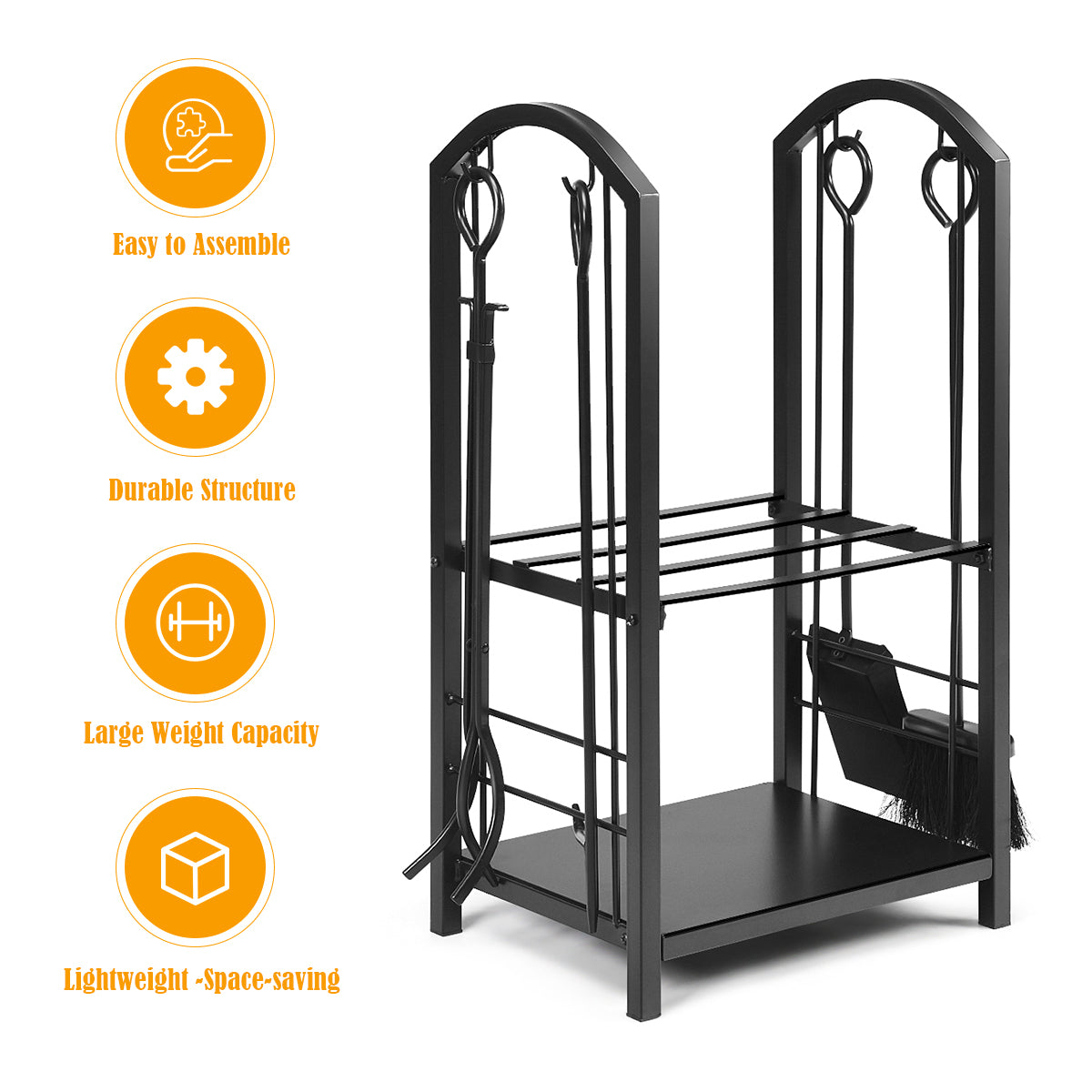 Topbuy Fireplace Log Rack with 4-Piece Fireplace Tools Wrought Iron Storage Logs Holder with Poker Bronze/Black