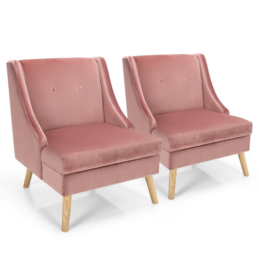 Topbuy Set of 2 Pink Accent Chair Wood Legs Tufted Button Single Sofa Chair for Living Room&Bedroom