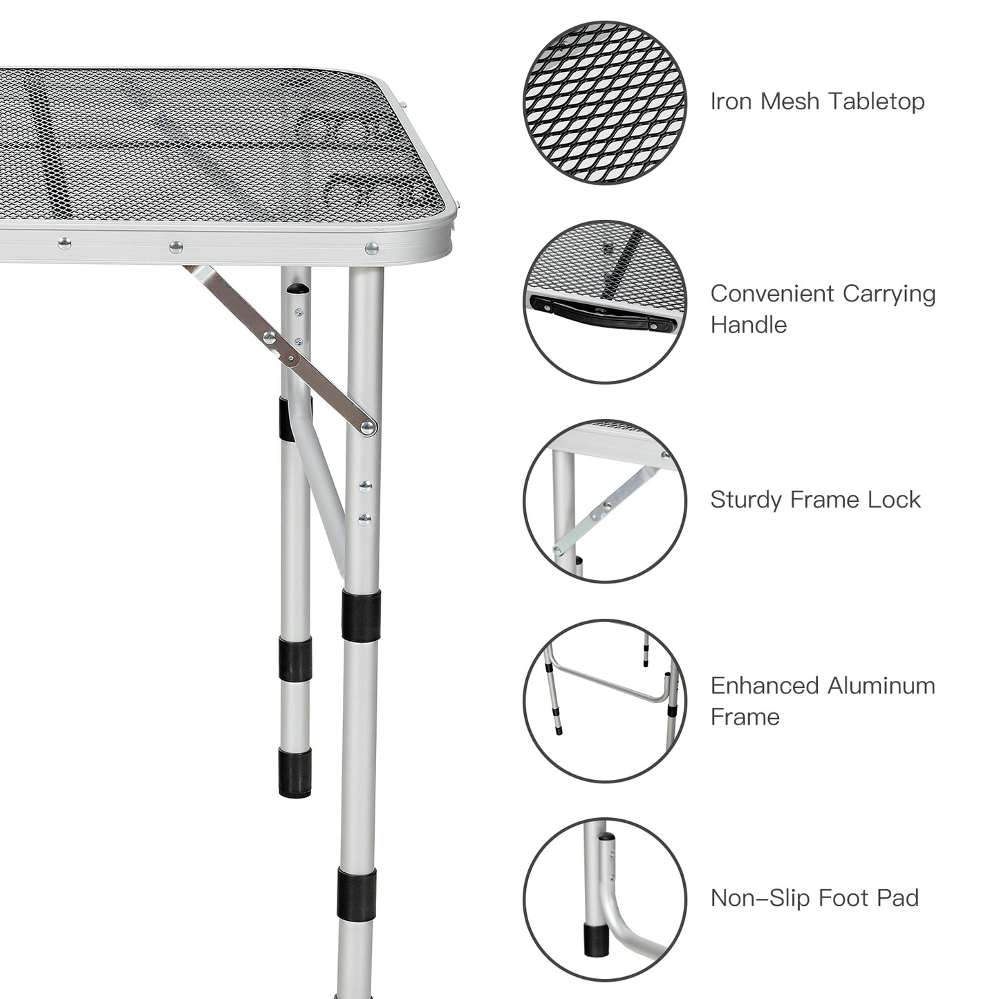Patiojoy Folding Camping Table Lightweight Portable Aluminum Metal Grill Stand Picnic Table with Iron Mesh Top for Outdoor BBQ