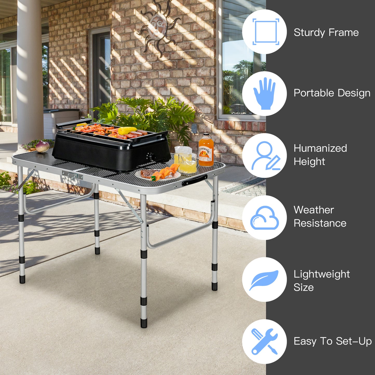Patiojoy Folding Camping Table Lightweight Portable Aluminum Metal Grill Stand Picnic Table with Iron Mesh Top for Outdoor BBQ