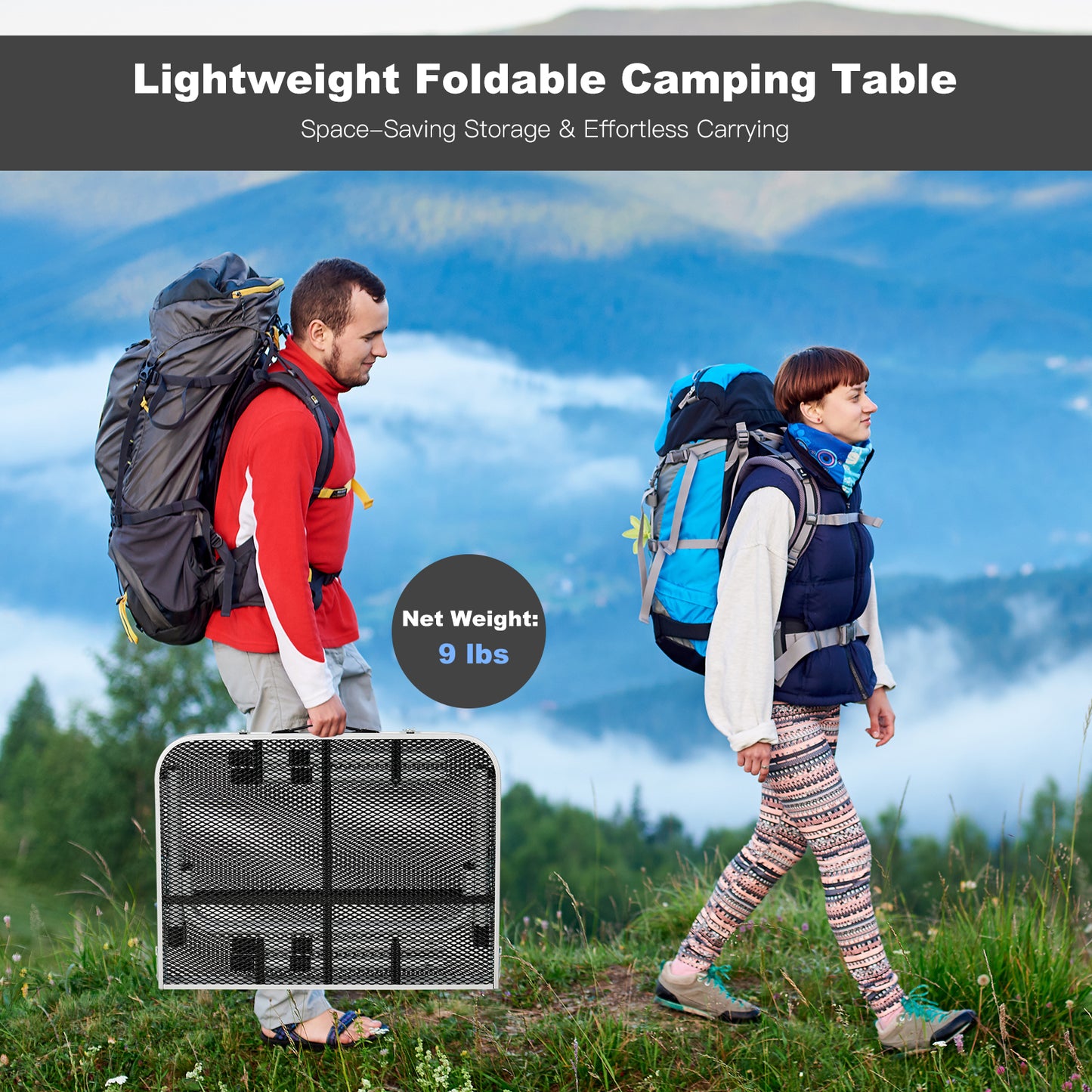 Patiojoy Folding Camping Table Lightweight Portable Aluminum Metal Grill Stand Picnic Table with Iron Mesh Top for Outdoor BBQ