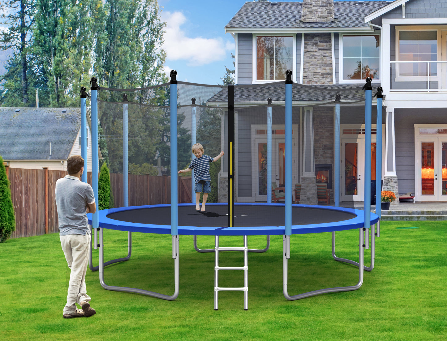 Patiojoy 8Ft/10Ft/12Ft/14Ft/15Ft/16Ft Jumping Exercise ASTM Certified Approved Recreational Trampolines with Enclosure Net