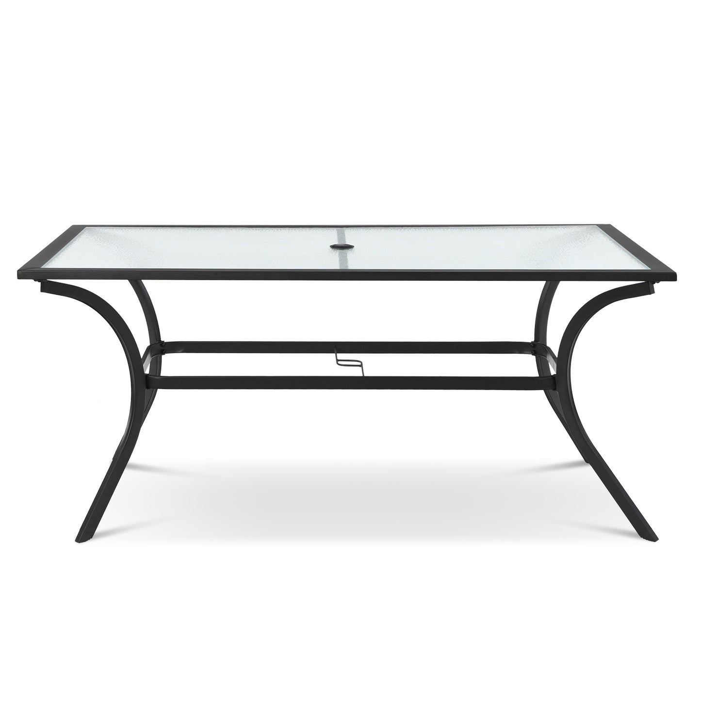 Patiojoy Outdoor 66'' x 38'' Patio Dining Table Oversize Rectangular Garden Deck W/Umbrella Hole and Tempered Glass Tabletop for Garden