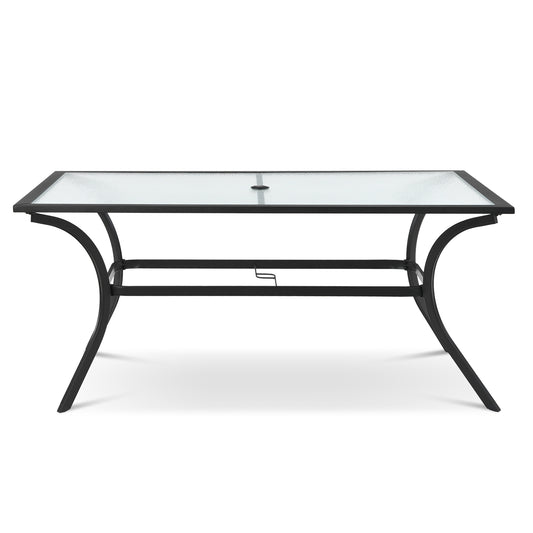 Patiojoy Outdoor 66'' x 38'' Patio Dining Table Oversize Rectangular Garden Deck W/Umbrella Hole and Tempered Glass Tabletop for Garden