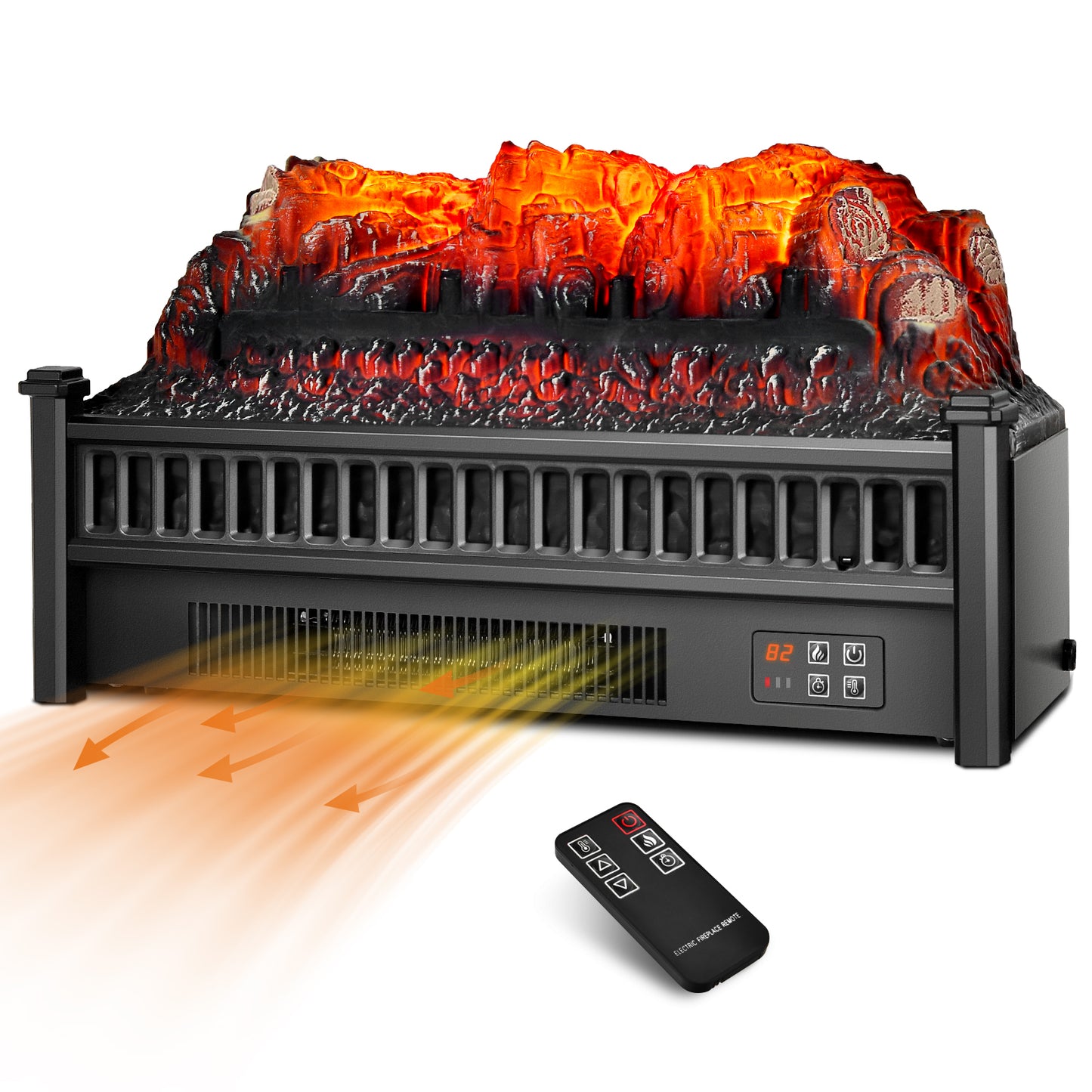Topbuy 23'' Electric Fireplace Log Heater Portable Realistic Ember Bed Fireplace Insert w/ Adjustable Brightness & Temperature