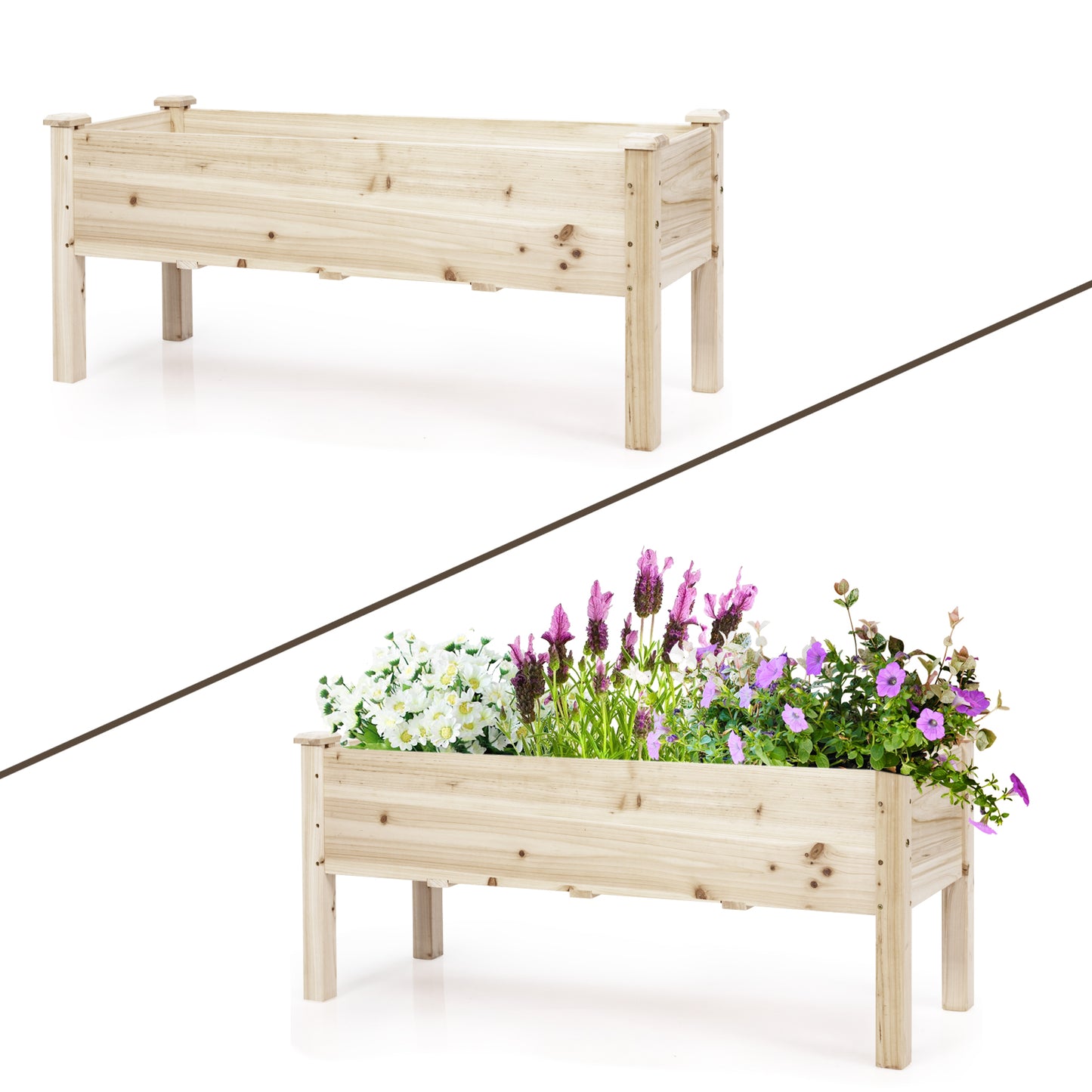 Topbuy Outdoor Wood Planter Raised Garden Bed Elevated Planter Box Kit with four holes for Backyard Patio