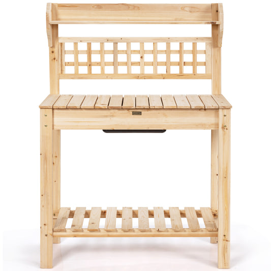Topbuy Garden Potting Bench Workstation Table w/ Sliding Tabletop&Removable Sink for Garden&Backyard