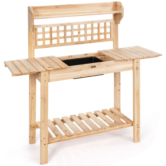 Topbuy Garden Potting Bench Workstation Table w/ Sliding Tabletop&Removable Sink for Garden&Backyard