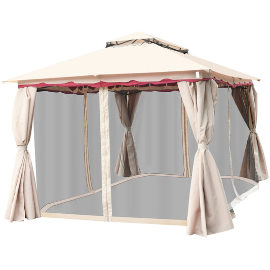 Topbuy 13'x10'Outdoor Canopy Gazebo Art Steel Frame 2-Tiers Party Patio Large Canopy Gazebo W/Netting&Side Walls