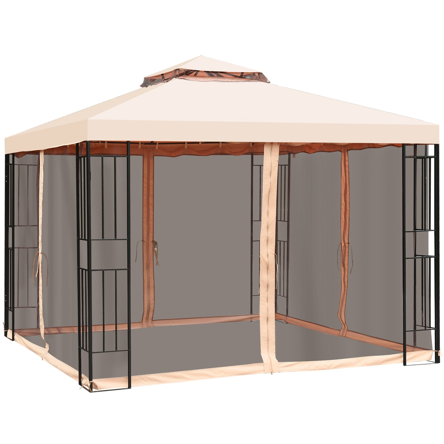 Topbuy 10'x10'Outdoor Canopy Gazebo Art Steel Frame 2-Tiers Party Patio Large Canopy Gazebo W/Netting&Side Walls