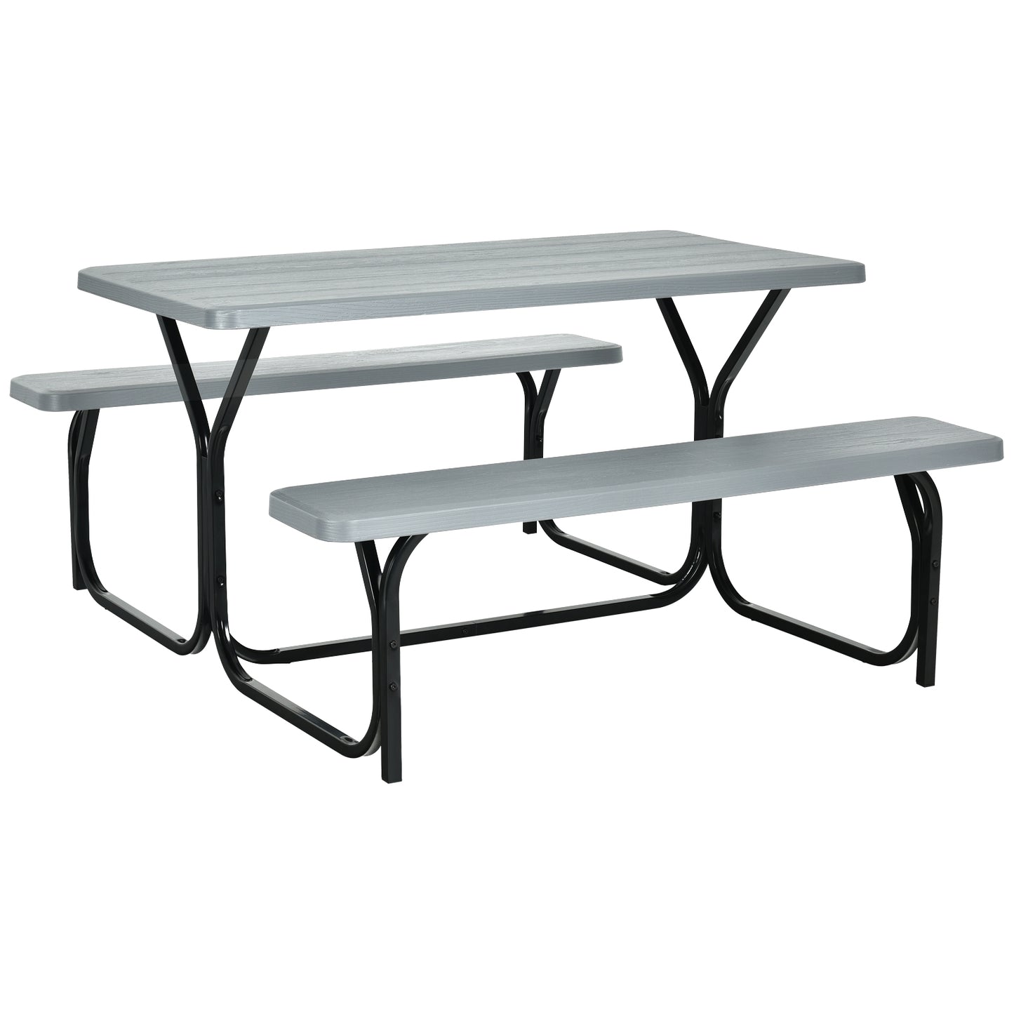 Patiojoy Outdoor Picnic Table Bench Set Patio Camping Table w/Steel Frame & Wood Texture Tabletop for Garden Black/Grey/White/Green