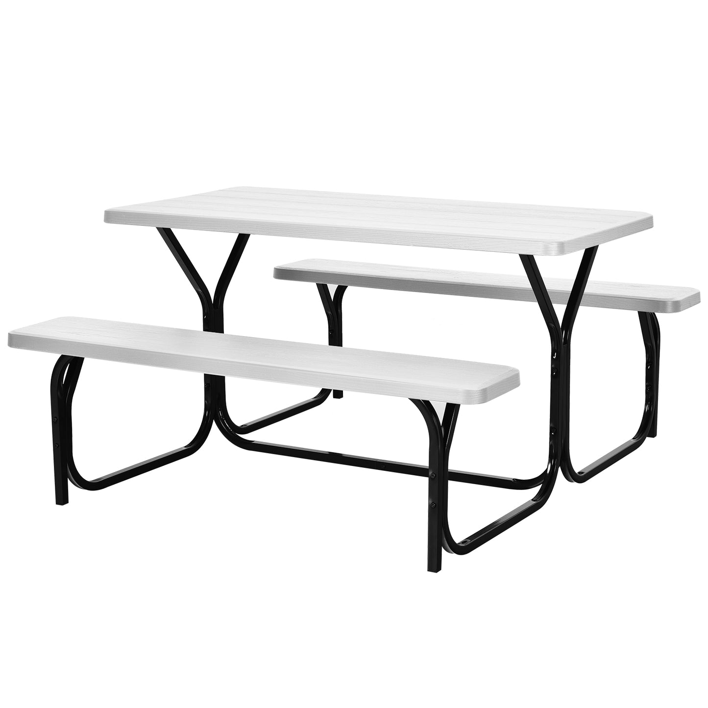 Patiojoy Outdoor Picnic Table Bench Set Patio Camping Table w/Steel Frame & Wood Texture Tabletop for Garden Black/Grey/White/Green