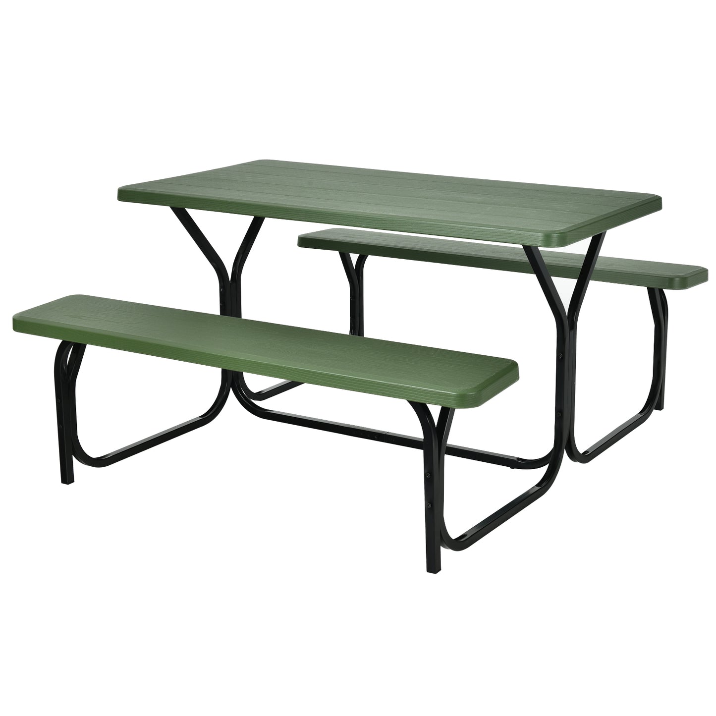 Patiojoy Outdoor Picnic Table Bench Set Patio Camping Table w/Steel Frame & Wood Texture Tabletop for Garden Black/Grey/White/Green