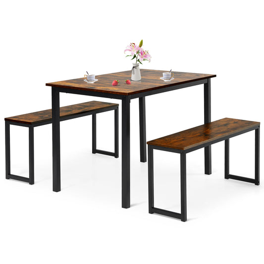 Topbuy 3pcs Dining Table Set for 4 Modern Industrial Counter Height Kitchen Table Set with 2 Benches for Dining Room Coffee/Nature