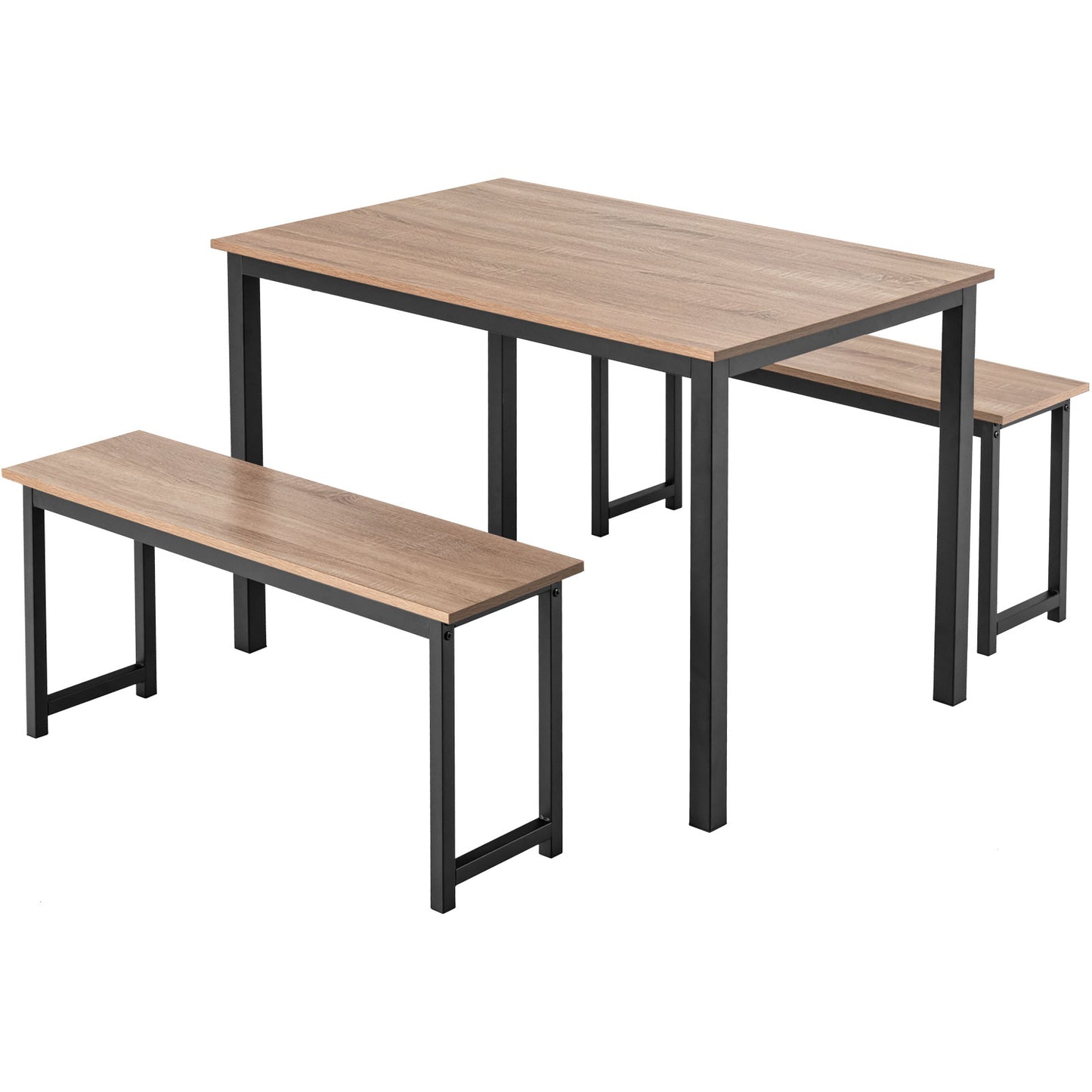 Topbuy 3pcs Dining Table Set for 4 Modern Industrial Counter Height Kitchen Table Set with 2 Benches for Dining Room Coffee/Nature