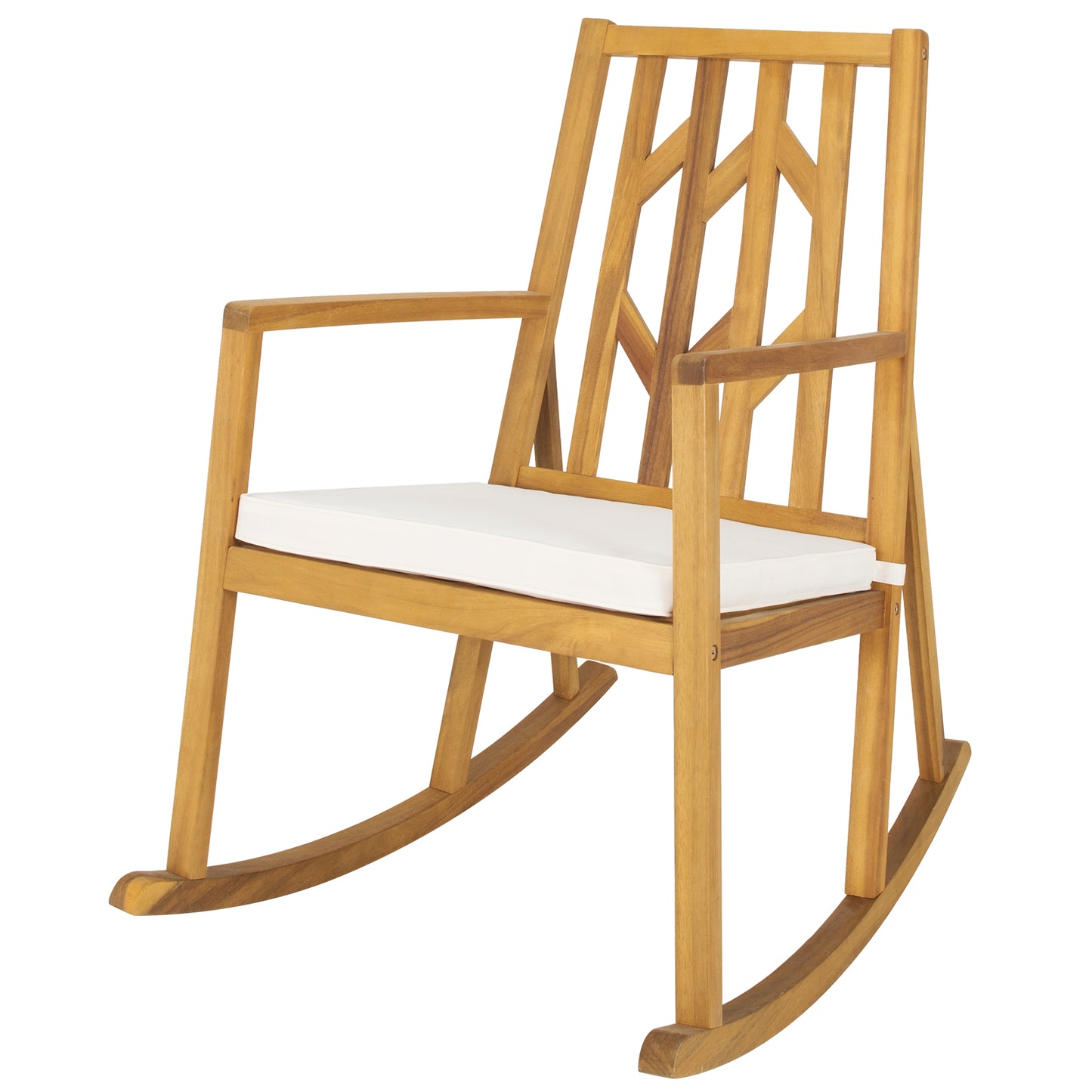 Patiojoy Outdoor Rocking Chair Acacia Wood Armrest Cushioned Sofa W/Removable High-Density Cushion for Garden Turquoise/White/Red